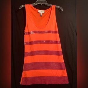 MNG Mango Women Tank Top Shirt Sequin Sleeveless Coral Orange Stretch Medium